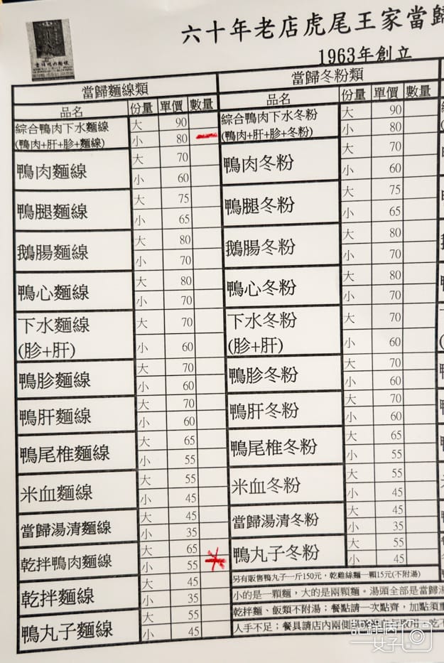19雲林虎尾王家當歸鴨肉麵線菜單價位.jpg