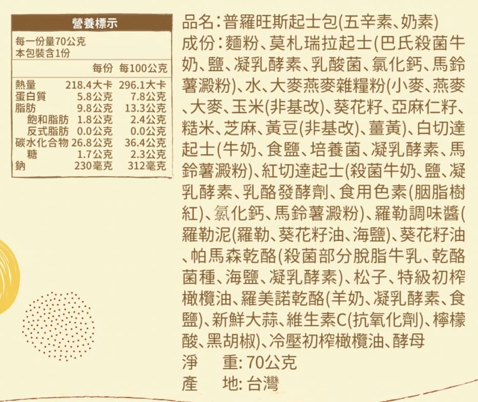 25馬可先生福穀樂穀物普羅旺斯起司包起士包子熱量.jpg